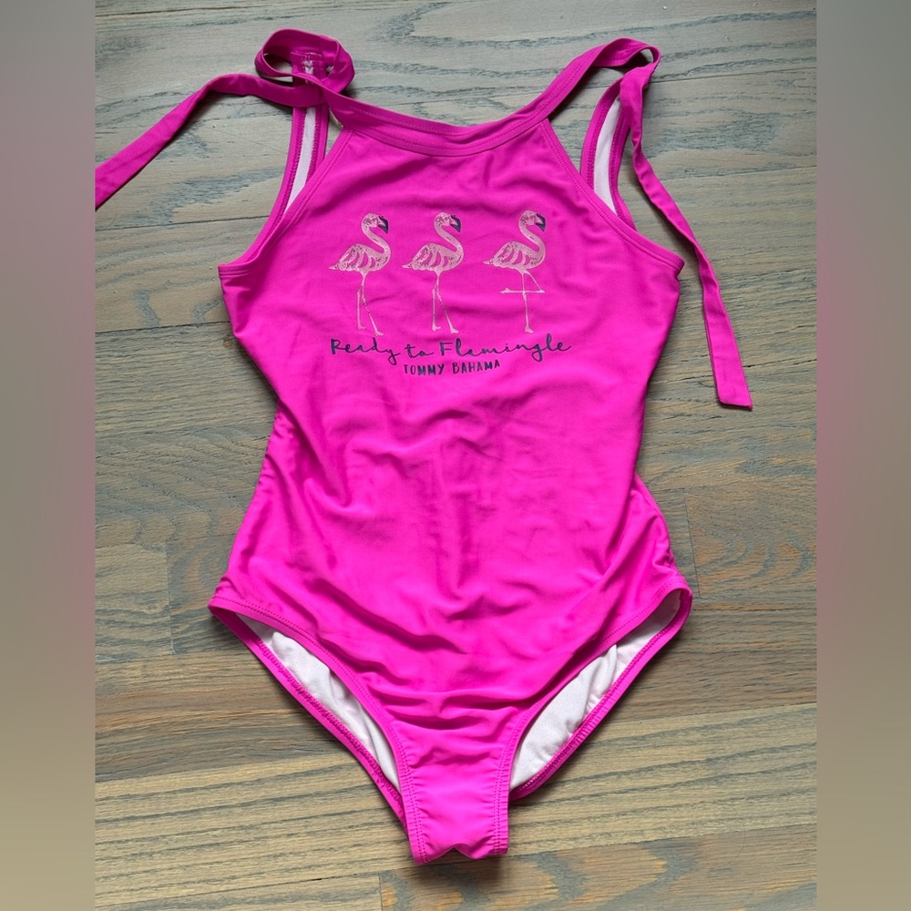 Tommy Bahama Fuchsia Flamingo One-Piece Girls swimsuit size 16 y